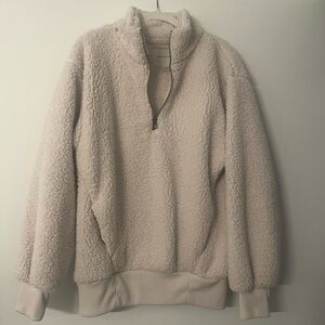 Aerie White Sherpa Quarter Zip Jacket